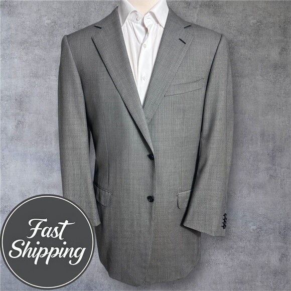 ERMENEGILDO ZEGNA Mens Blazer Sport Coat 2 Button Jacket 46L US Gray Wool - Picture 1 of 15
